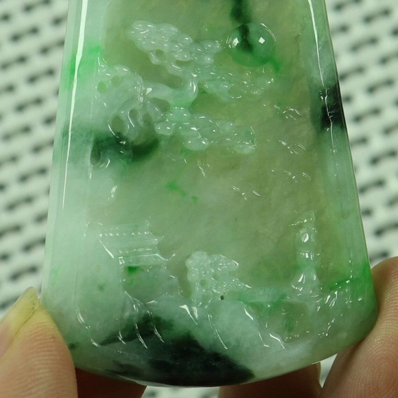Cert'd Green Natural A Jade jadeite Carved Pendant Landscape - Picture 6 of 11